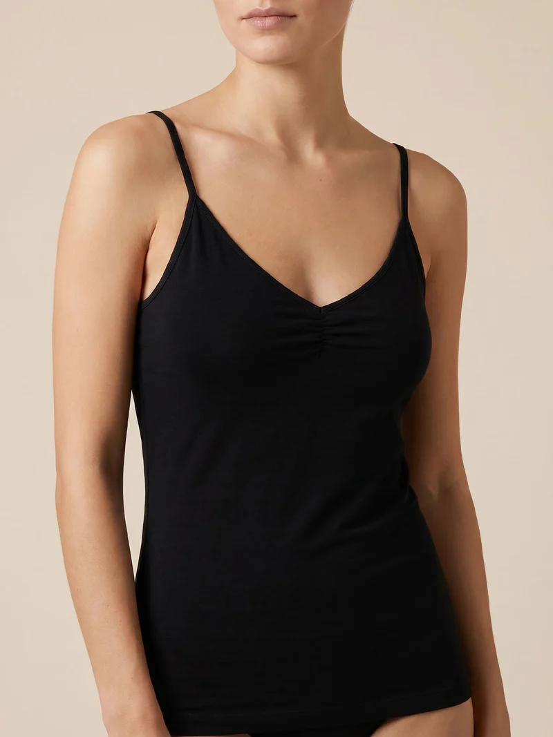 Top donna in cotone bielastico con spalline strette - nero