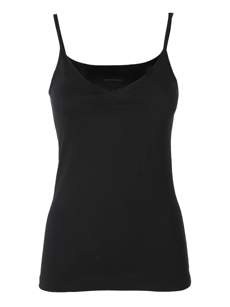 Top donna in cotone bielastico con spalline strette - nero
