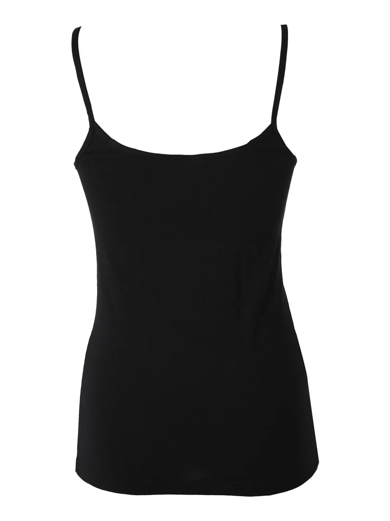 Top donna in cotone bielastico con spalline strette - nero
