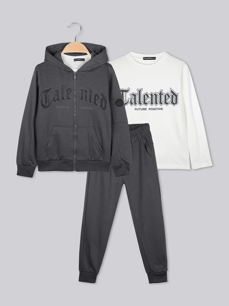 Completo 3 pezzi da bambino con cappuccio e zip - antracite