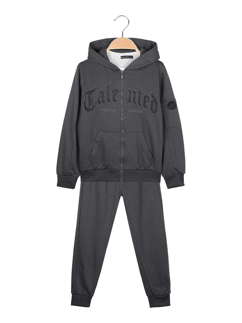 Completo 3 pezzi da bambino con cappuccio e zip - antracite