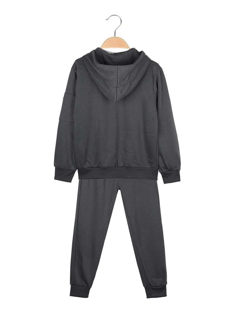 Completo 3 pezzi da bambino con cappuccio e zip - antracite