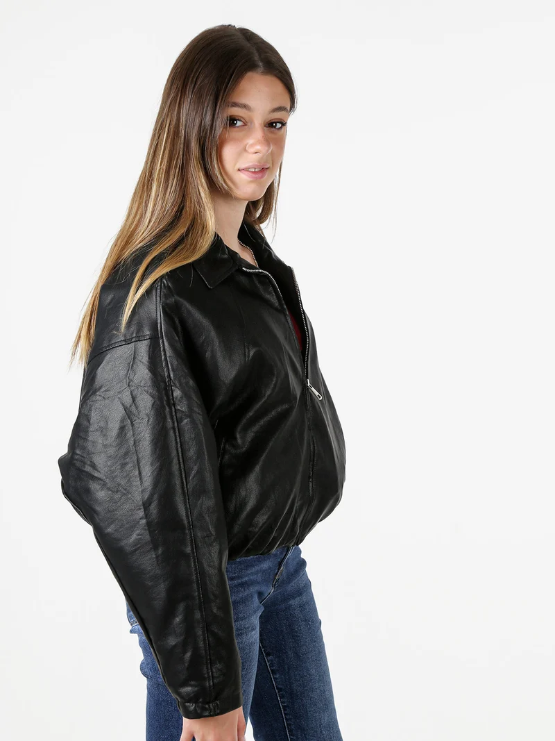 Giacca cropped da donna imbottita in ecopelle - nero