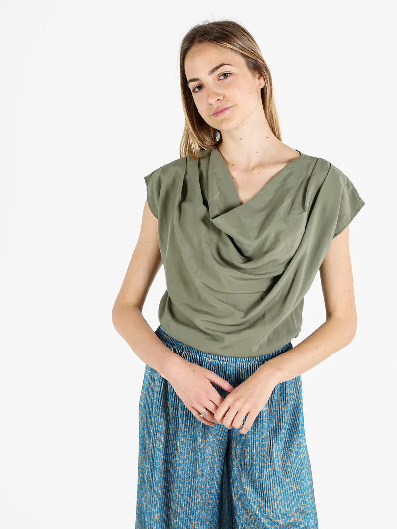 Top da donna con scollo a cascata - militare