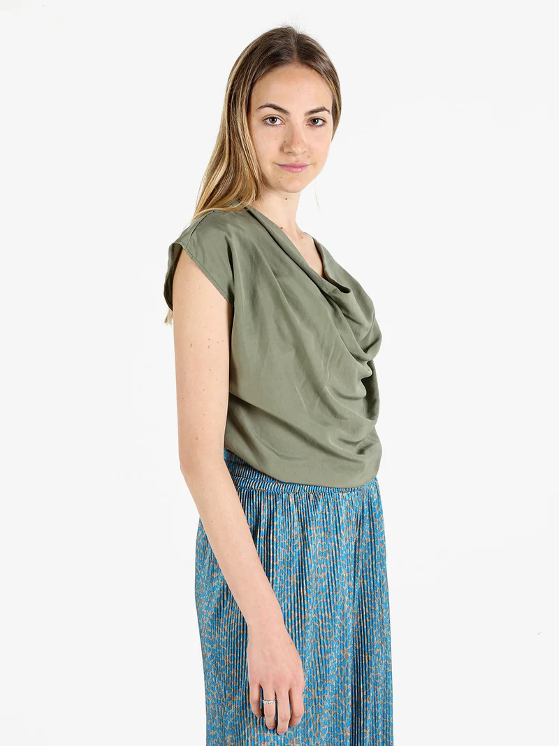 Top da donna con scollo a cascata - militare