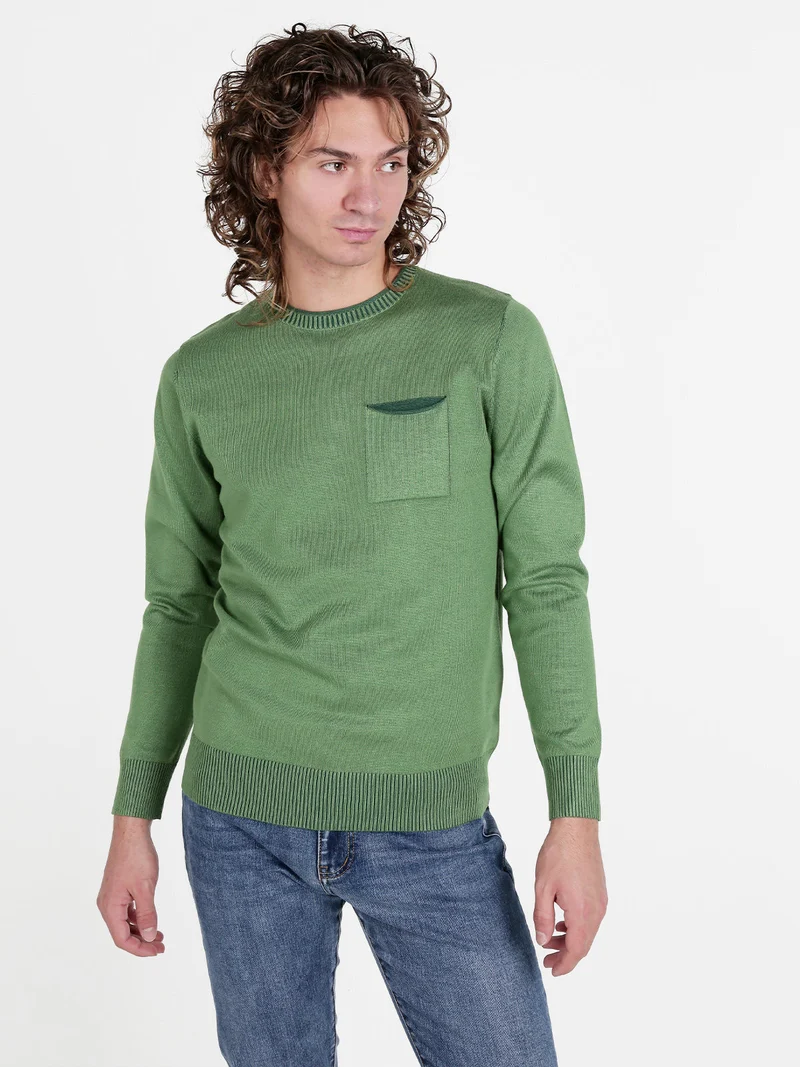 Pullover da uomo in maglia con taschino - verde