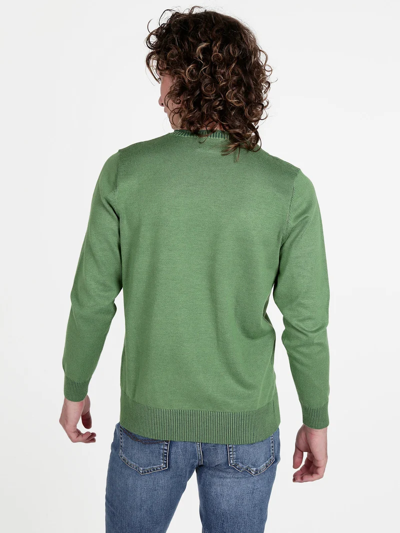 Pullover da uomo in maglia con taschino - verde