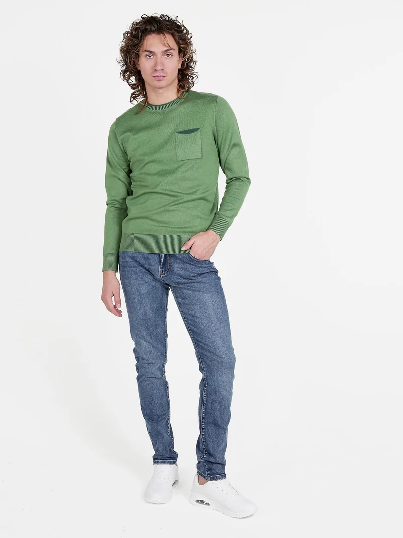 Pullover da uomo in maglia con taschino - verde