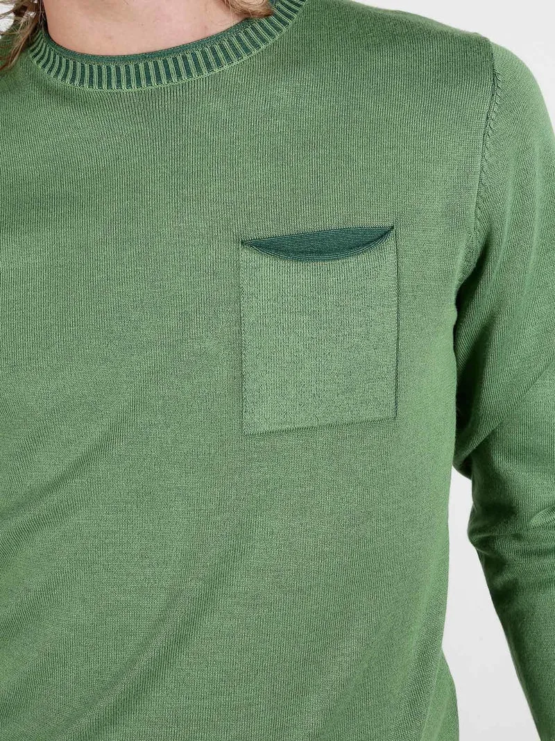 Pullover da uomo in maglia con taschino - verde