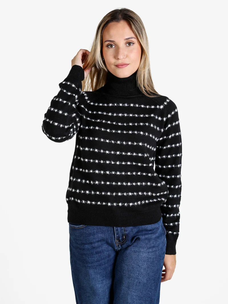 Maglione dolcevita da donna con dettagli pelosi - nero