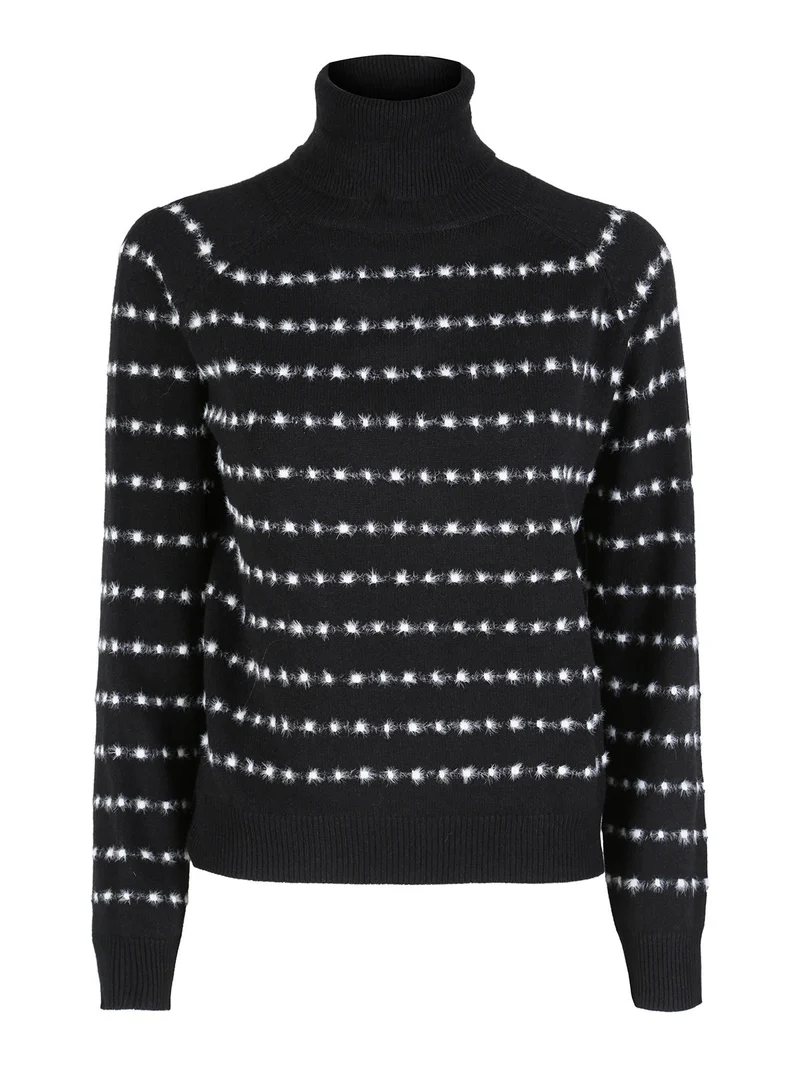Maglione dolcevita da donna con dettagli pelosi - nero