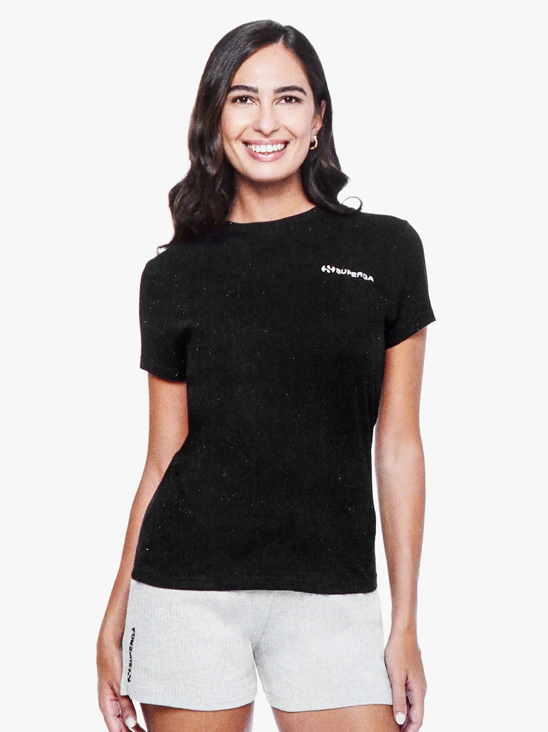 T-shirt girocollo da donna in cotone con logo - nero