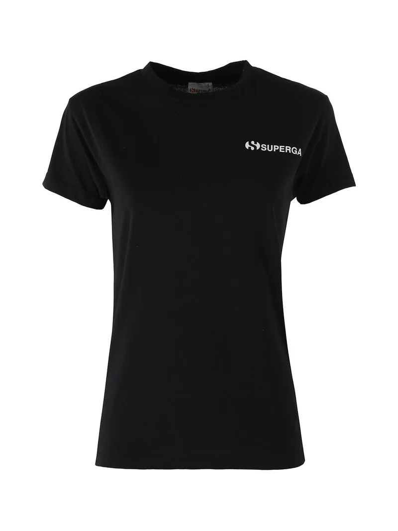T-shirt girocollo da donna in cotone con logo - nero