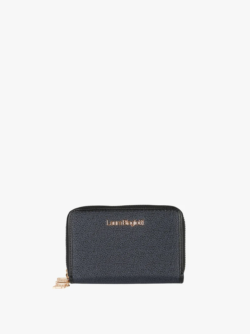 Portafoglio donna con stampe e doppia tasca con zip - nero