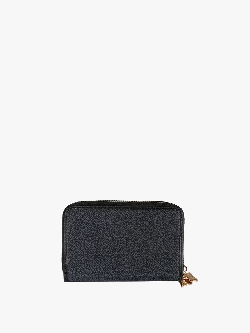 Portafoglio donna con stampe e doppia tasca con zip - nero