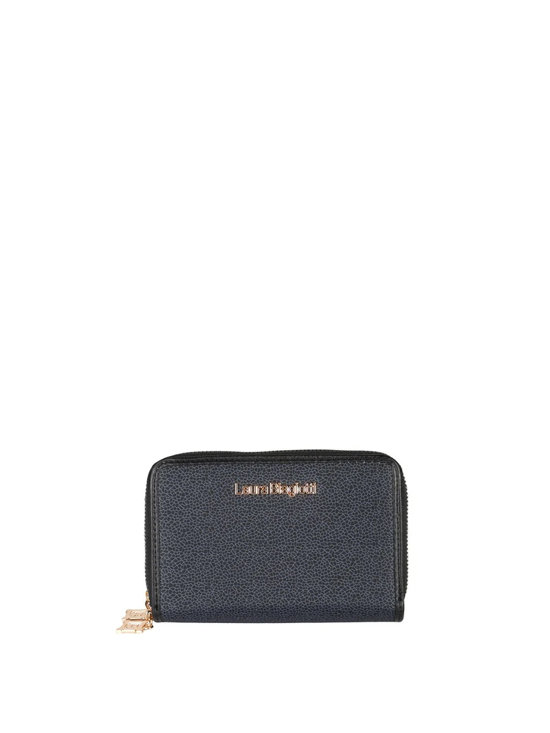Portafoglio donna con stampe e doppia tasca con zip - nero