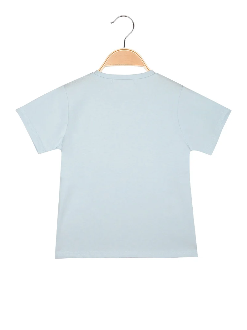 T-shirt da bambina con girocollo di strass e dettaglio farfalla - azzurro