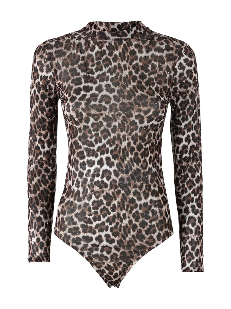 Top body donna animalier a maniche lunghe - multicolore