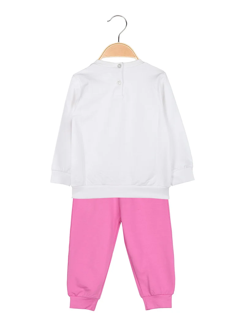 Completo tuta da neonata 2 pezzi con felpa e pantaloni in cotone - bianco