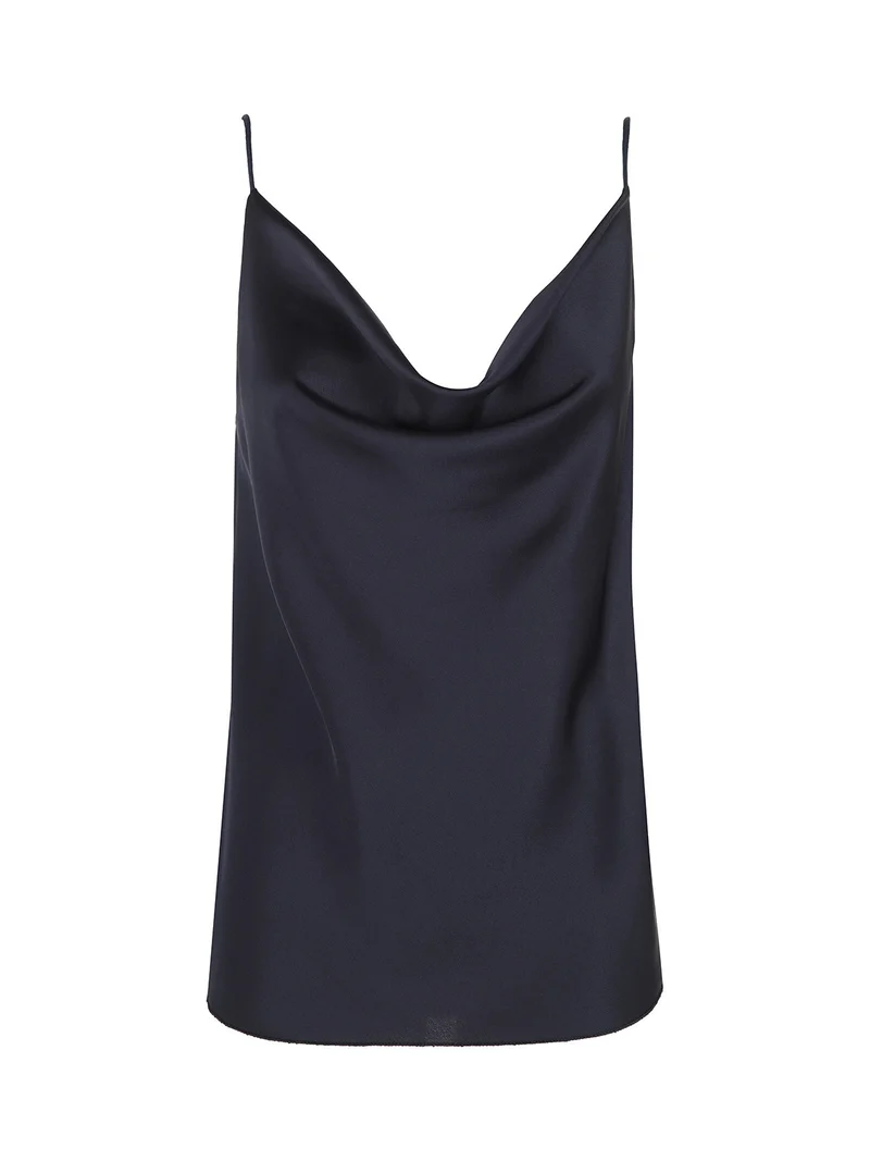 Top donna effetto raso con scollo a cascata - blu scuro