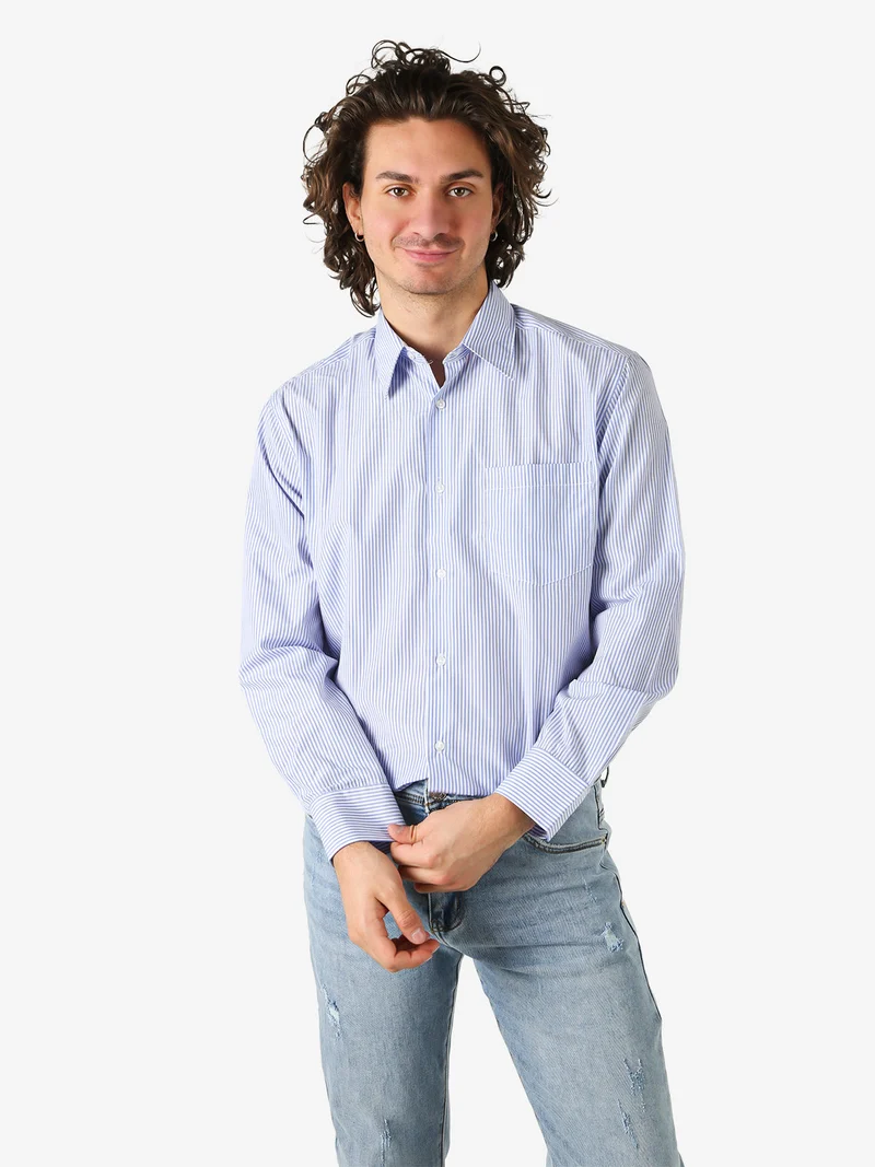 Camicia rigata da uomo a maniche lunghe - blu