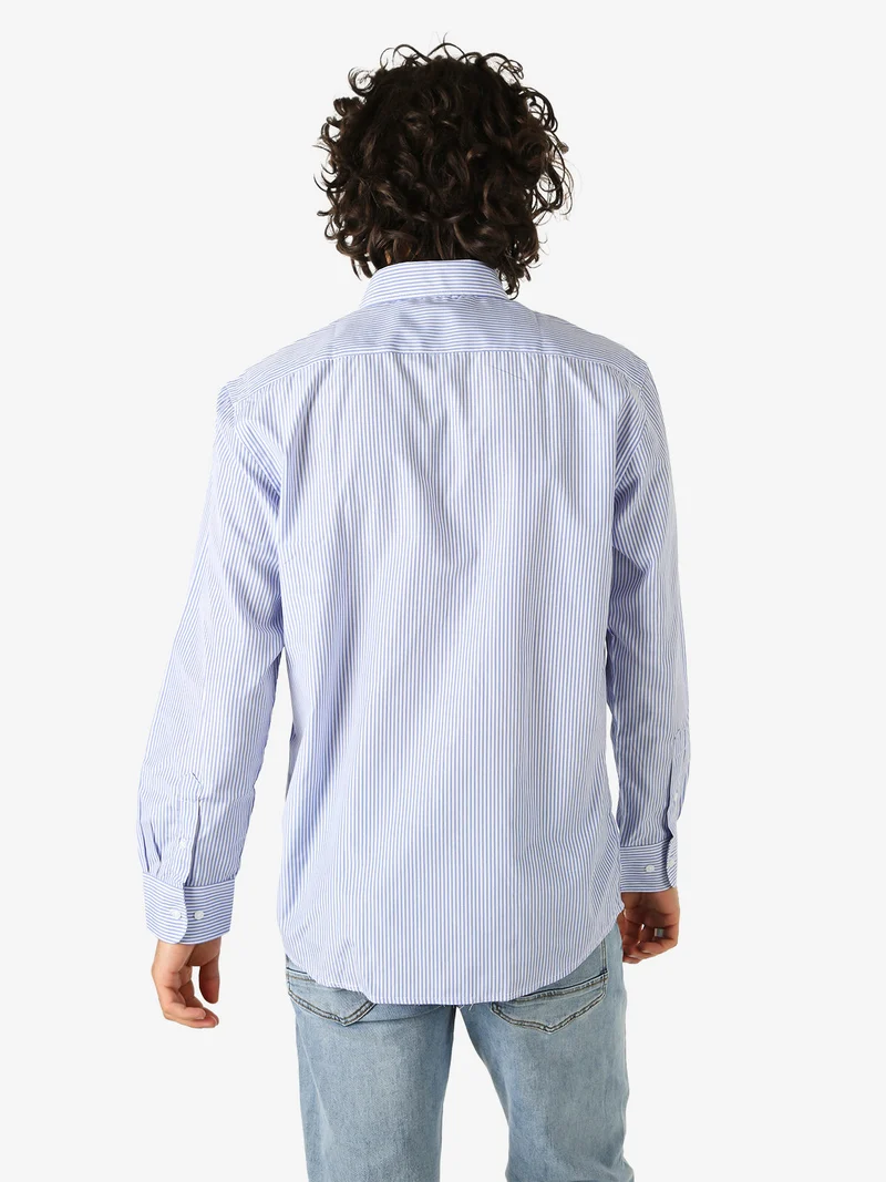 Camicia rigata da uomo a maniche lunghe - blu