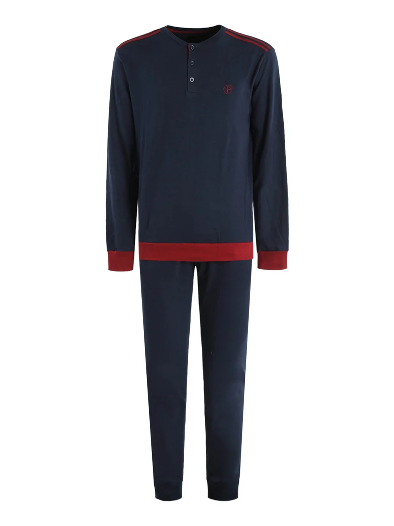 Pigiama lungo da uomo in cotone - blu scuro