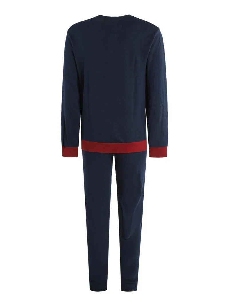 Pigiama lungo da uomo in cotone - blu scuro