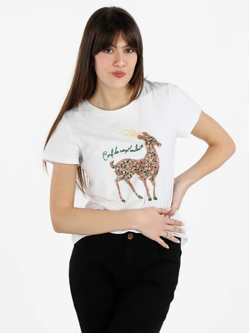 T-shirt donna con paillettes - bianco
