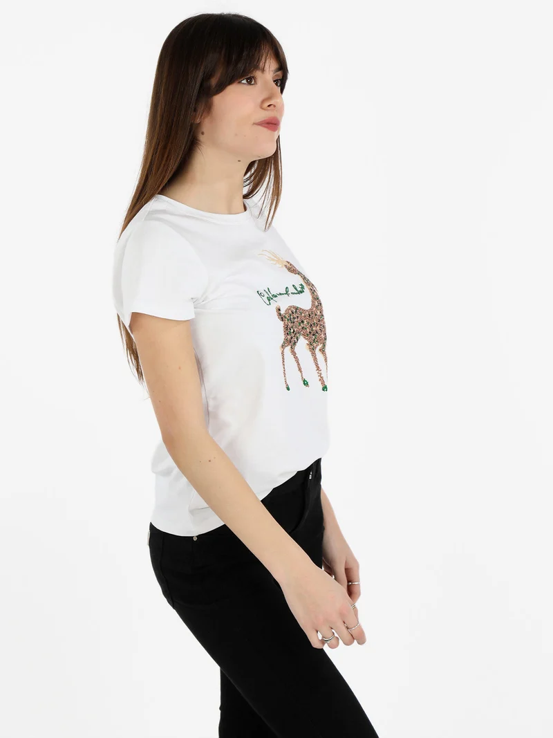T-shirt donna con paillettes - bianco