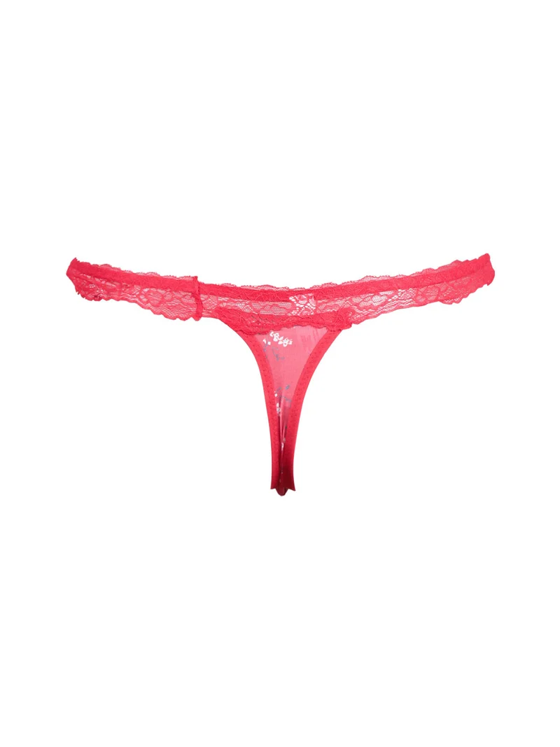 Perizoma a fiori con pizzo - rosso