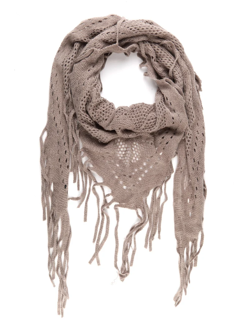 Sciarpa donna in misto lana con frange - marrone