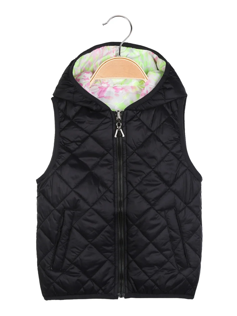 Gilet imbottito da bambina reversibile - nero