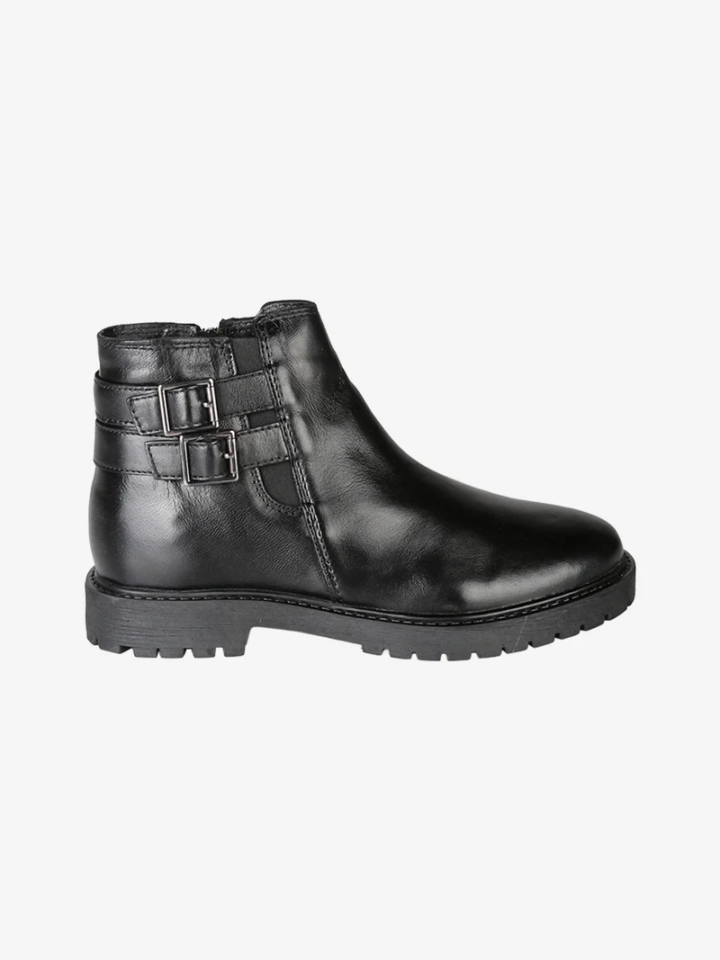 Stivaletti donna in pelle con doppia fibbia e zip - nero