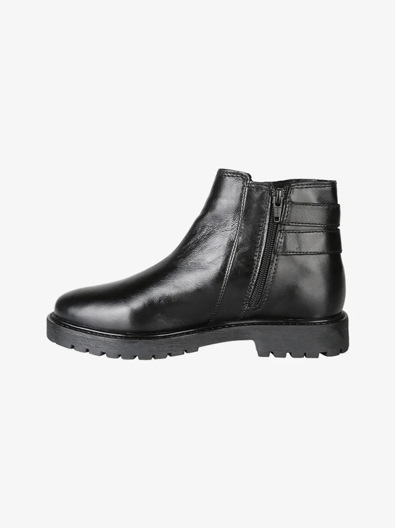 Stivaletti donna in pelle con doppia fibbia e zip - nero