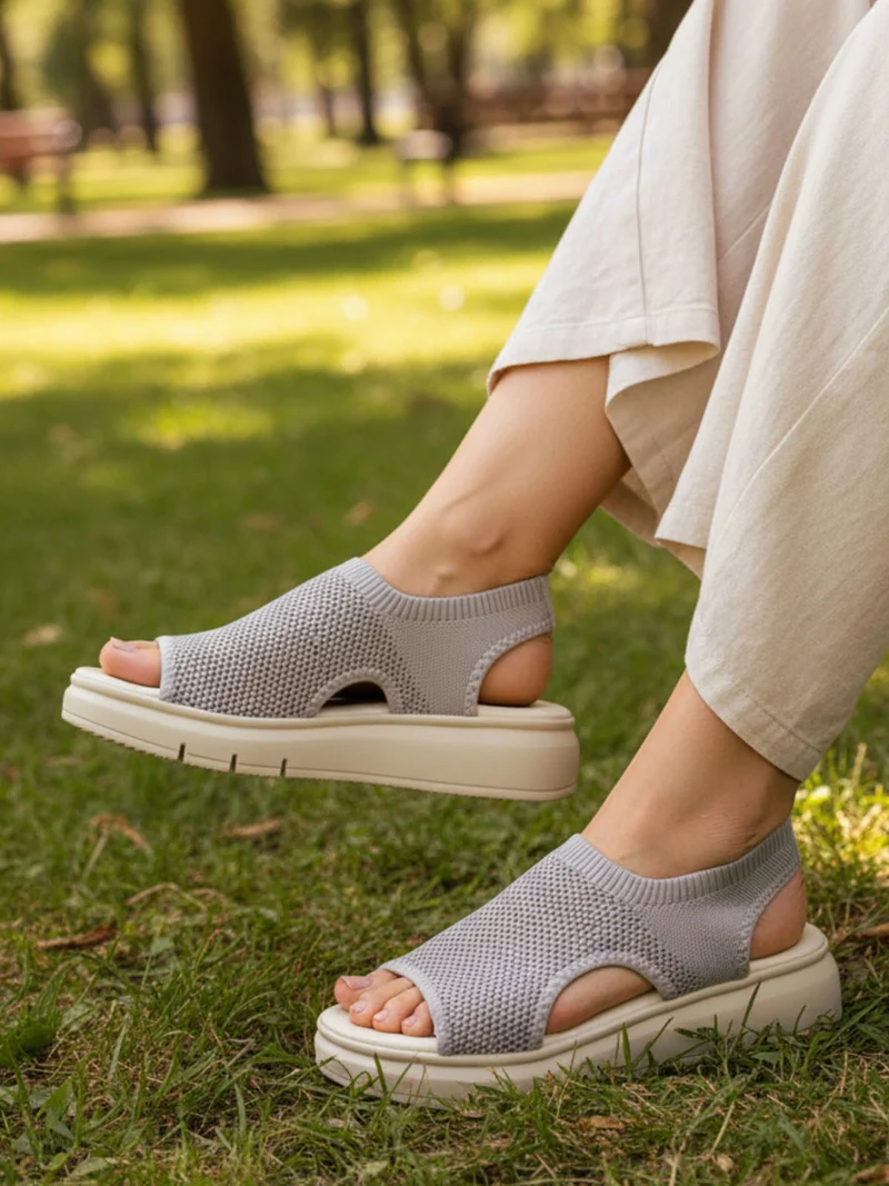 Sandali donna in tessuto con platform - grigio