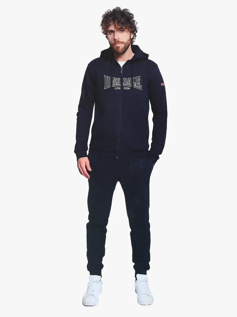 Completo tuta da uomo con cappuccio e zip con stampa logo - blu scuro