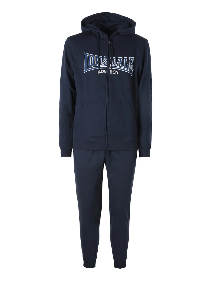 Completo tuta da uomo con cappuccio e zip con stampa logo - blu scuro