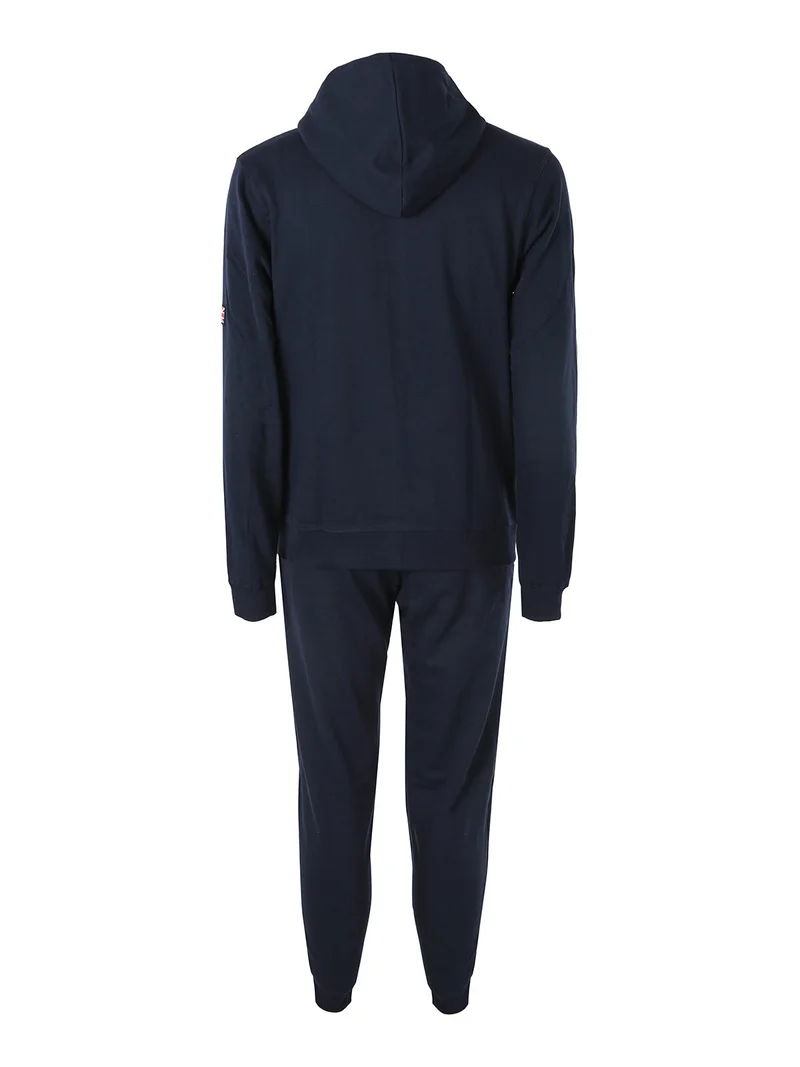 Completo tuta da uomo con cappuccio e zip con stampa logo - blu scuro