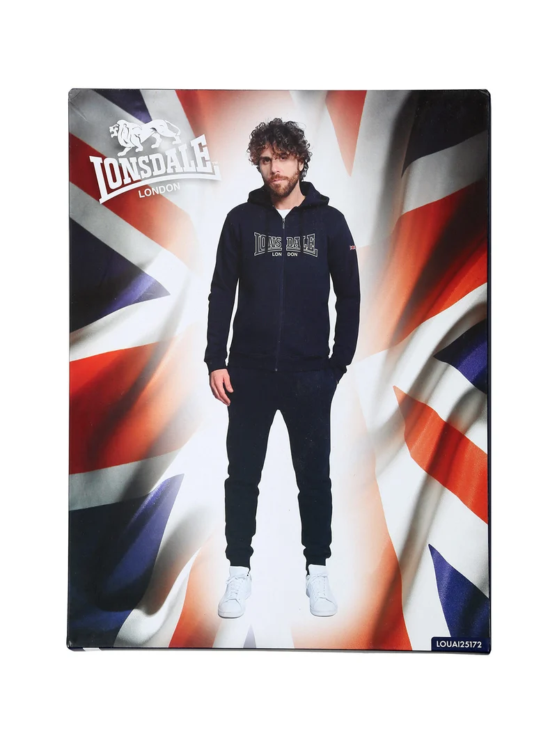 Completo tuta da uomo con cappuccio e zip con stampa logo - blu scuro