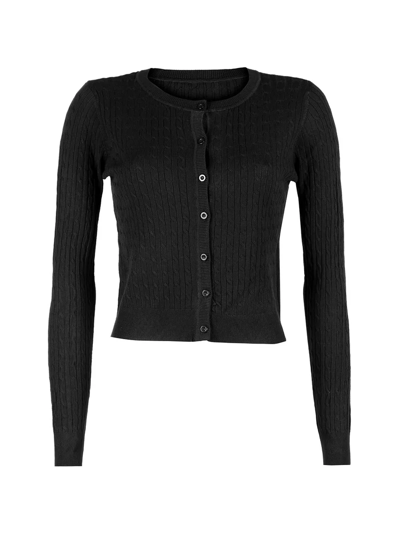 Cardigan donna a trecce con bottoni - nero