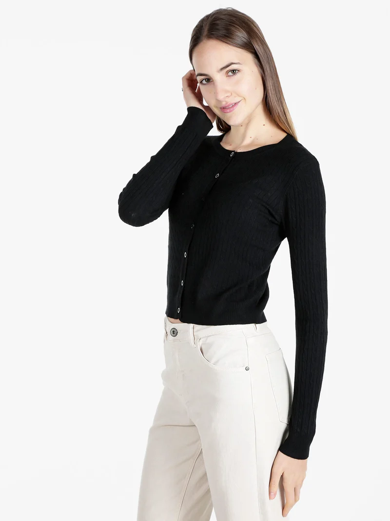 Cardigan donna a trecce con bottoni - nero