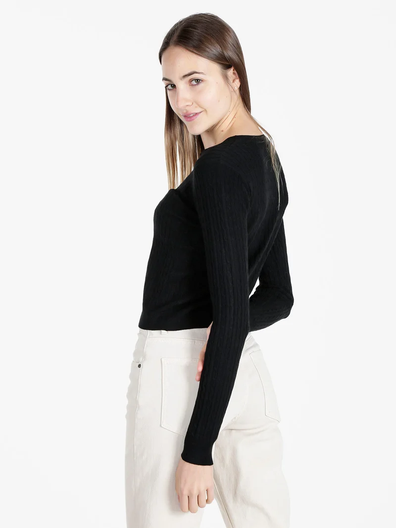 Cardigan donna a trecce con bottoni - nero