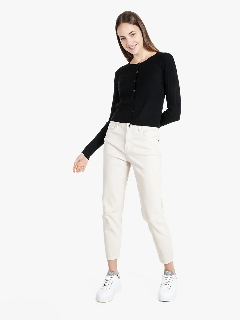Cardigan donna a trecce con bottoni - nero