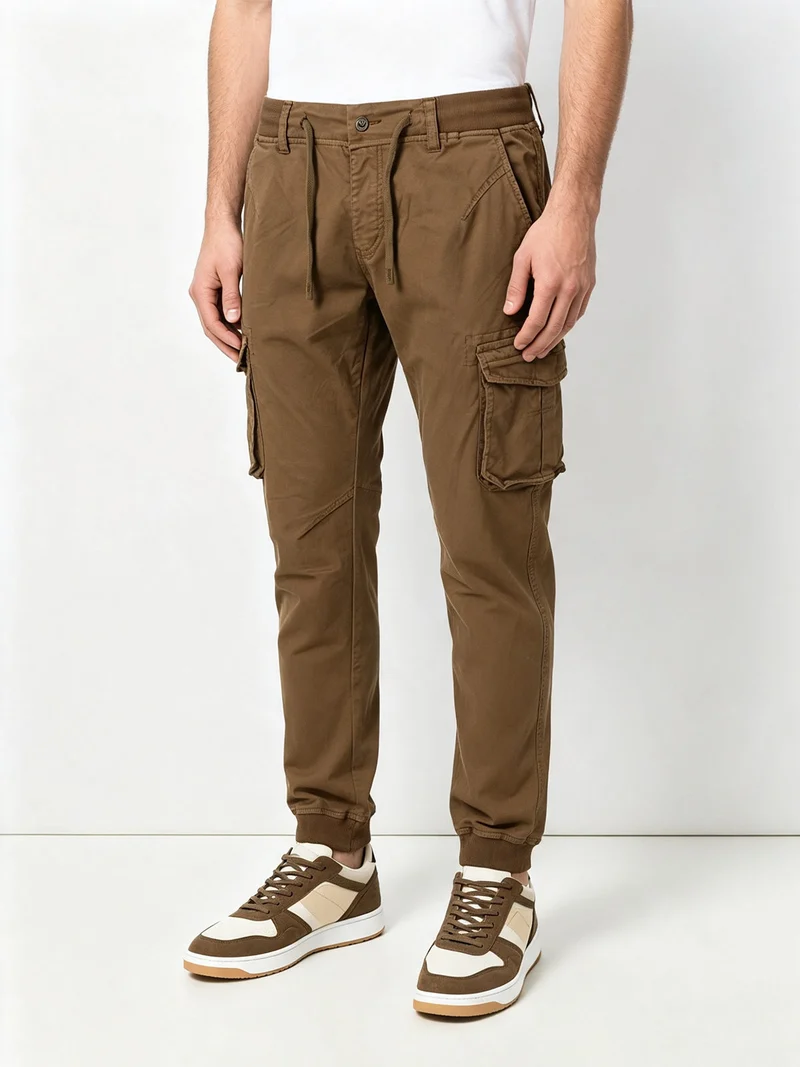 Pantaloni cargo da uomo in cotone con polsini - taupe