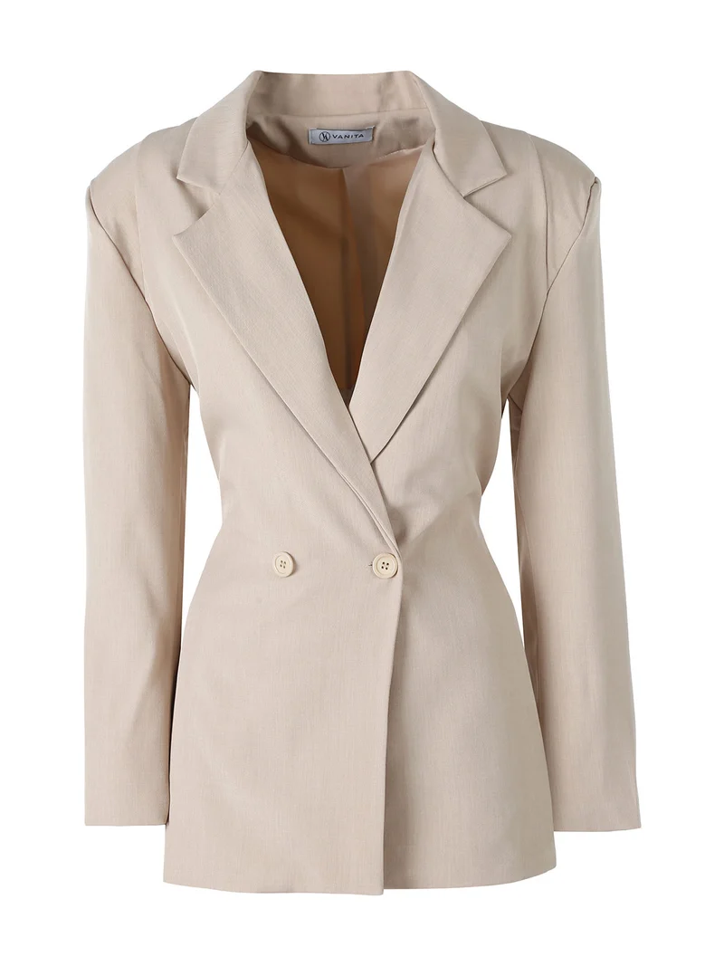 Blazer elegante da donna a doppiopetto con bottoni - beige
