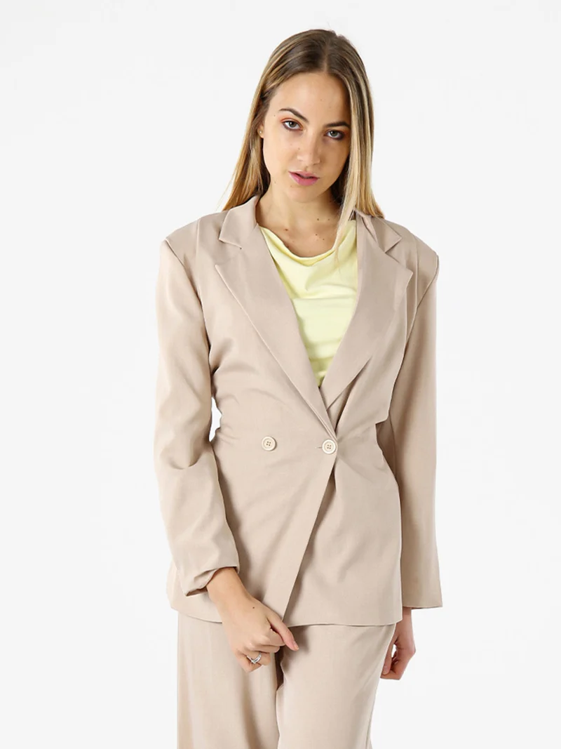 Blazer elegante da donna a doppiopetto con bottoni - beige