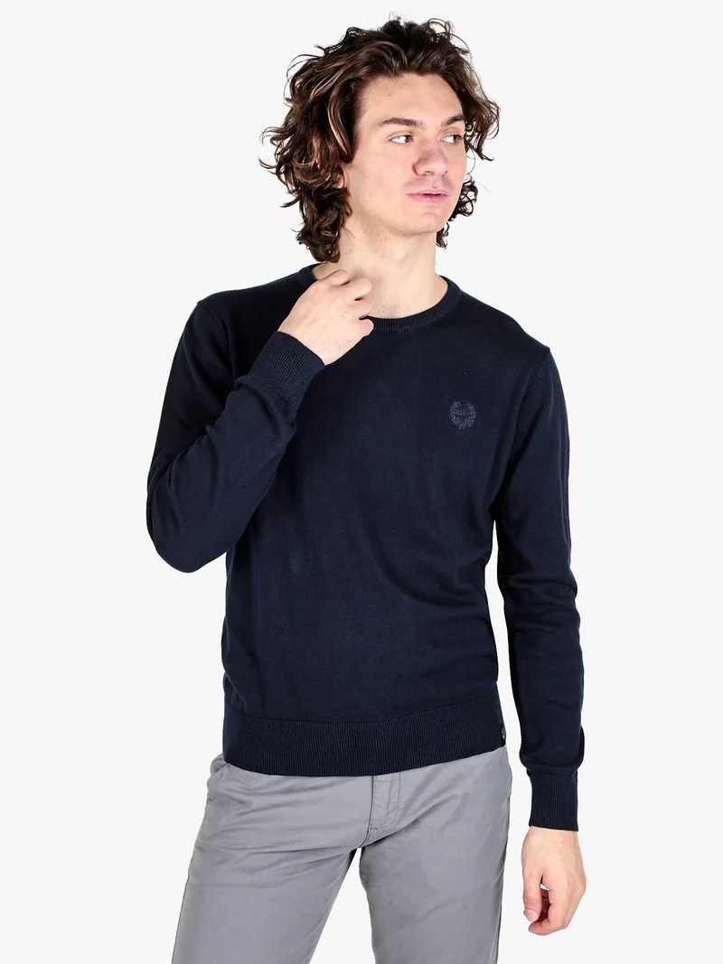Pullover girocollo da uomo in cotone - blu scuro