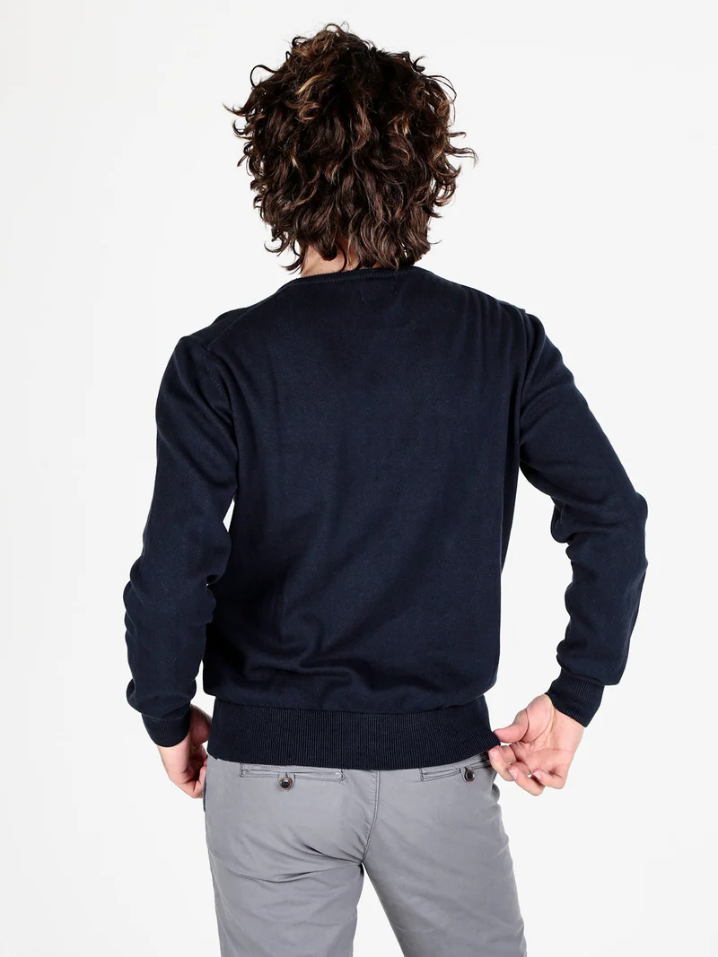 Pullover girocollo da uomo in cotone - blu scuro