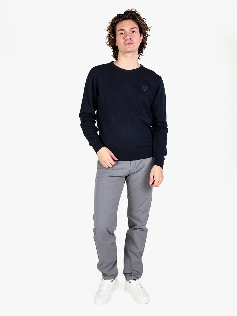 Pullover girocollo da uomo in cotone - blu scuro